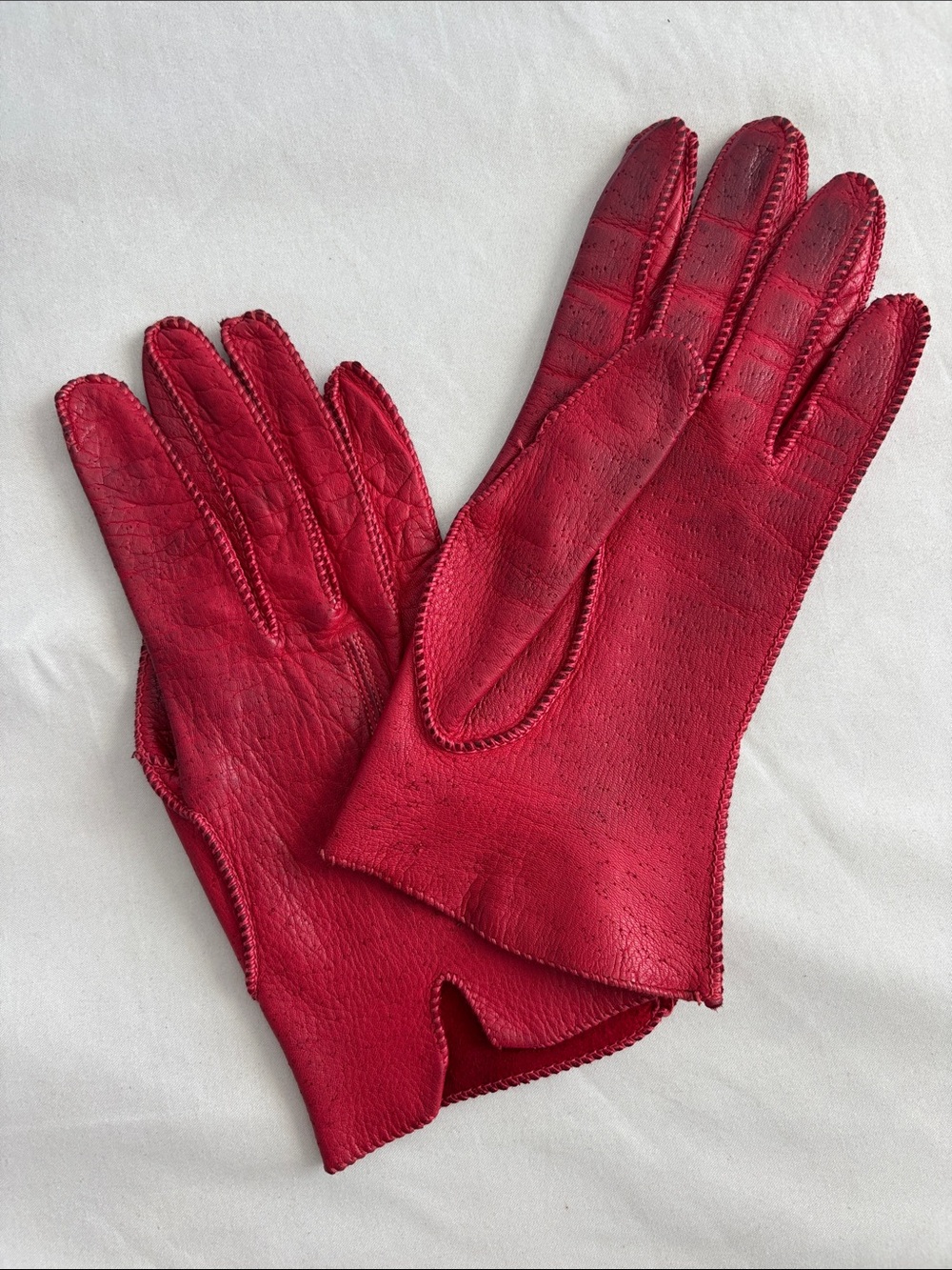 Women's Red Deerskin Kid Leather Driving Gloves